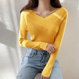 Women's Sweater Korean Bottom Knitwear Long-sleeved Tops Off-the-shoulder Slim Sweater Woman 2022 Autumn and Winter New