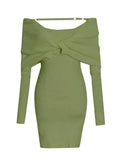 Patchwork Kink Dresses For Female Slash Neck Long Sleeve High Waist Slimming Solid Color Women's Dress New