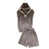 Fashion Set Women's Summer Design Three-Dimensional Relief Hooded Sleeveless Knitted Tops High Waist Broad Leg