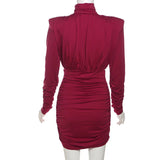 Turtleneck Long Sleeve Puff Pleated Mini Dress-Outfit