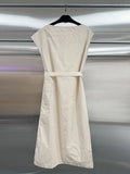 2025 New Dress Gentle Style Elegant Sweet Sleeveless Solid Color Belt Mid-Long Dress