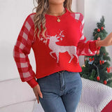 Shooting 2025 Autumn And Winter Casual Lattice Deer Long Sleeve Jacket Sweater Christmas Women's