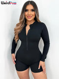 Peach Buttocks Rompers Women Zip Tight Fitness Stretch Solid Sporty Casual Long Sleeve Playsuits Workout Streetwear-Outfit