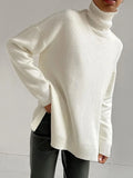 Split Warm Turtleneck Pullover Sweater Women Oversize Winter Top Soft Basic Green Oversized Sweater For Women