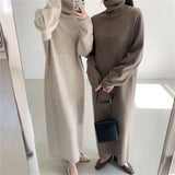Autumn Winter Loose Turtleneck Straight Women Sweater Dresses 2022 New Long Sleeve Warm Knitted Chic Long Dresses