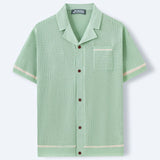 Men's Sexy Hollow Men's Knitted Summer Cuban Collar Short-Sleeved Polo Shirt