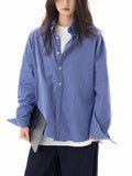 Toloer Blue Plaid Shirt Long Sleeves Men And Women Senior Sense Casual Loose All-Match Lovers Shirt Coat