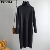 2022 Casual autumn winter Pile collar thick maxi weater pullovers dress Women basic loose sweater female turtleneck long