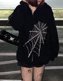 Zip-up Y2K Harajuku korean style loose skull print Goth Grunge long sleeve hooded jacket solid color shirt Autumn