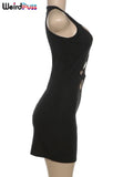 Hollow Flower Dress Sexy Chic Circle Devise Summer Trend Skinny Elastic Stretch Sleeveless Peach Hip Bodycon Clubwear-Outfit