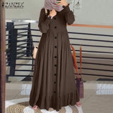 Casual Solid Puff Sleeve Ladies Kaftan Sundress ZANZEA Vintage Chiffon Dress Women 2023 Spring Ruffle Maxi Vestidos 618-1-Outfit