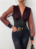 V-Neck Stylish Heart-Shaped Net纱 Sexy