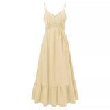 Toloer Research And Development Of The New Dress 24 Years Of Summer Leisure V-Neck Solid Color Hollow Suspenders Dress-Outfit