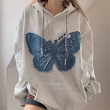 Patchwork Denim Butterfly Vintage Hoodie-Outfit