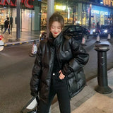 Winter Pu Leather Jacket Bomber Ins Chic Basic Korean Parka Feminina Coat Women Plus Size Puffer Oversize Harajuku Snow