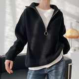 Winter Women's Turtleneck Sweater Pullover Women Zipper Turn Down Beige Knitted Oversize Jumper Loose Vintage Warm