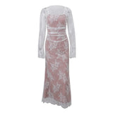 Toloer Lace Temperament Closed Waist French Dress Vest Hook Flower Long Sleeve Sling Advanced Even-Outfit