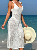 Beach Hoodie Sexy Long Hollow Knitted Slings Bareback Holiday Sunscreen