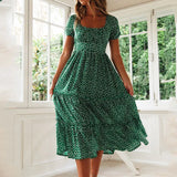 Toloer New Wish Burst Square Collar Bubble Sleeve Floral Dress Dress-Outfit
