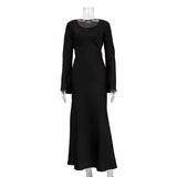 Toloer New Black Strap Slim Satin Dress Fall Women's Horn Sleeves Wrapped Hip Dress-Outfit