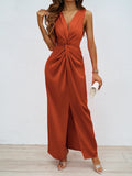 Summer Women's Elegant Kinesy Sleeveless V-Neck Opening And Repair Body Temperament Dress Dress