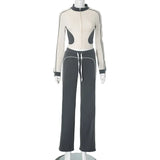 Women's Autumn And Winter Line Bump Color Without Collar Zipper Tight Rope High-Waisted Trousers
