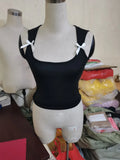 Toloer New Summer Y2K Fashion Bow Slim Short Style Sling Slim Vest