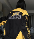Contrasting Oversize Vintage Moto Jacket-Outfit
