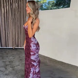 Toloer Summer Women's Vintage Print Premium Slip Dress Evening