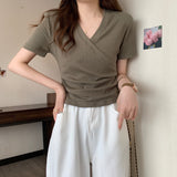 Toloer V-Neck Short-Sleeved T-Shirt Women 2024 Summer New Design Sense Slim Slim Short Students Slim Jacket