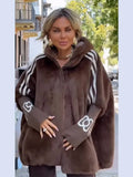 Autumn And Winter New Women's Casual Loose Long-Sleeved Hood Splicing Plush Fur Coat