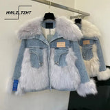 Winter Warm Loose Denim Jacket Women Oversized Fur Collar Plus Velvet Padded Jacket Vintage Cotton Thick Warm Jean