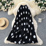 Fashion Folding Wave Half-Dress French Sweet High-Waisted A-Shaped Skirt Mid-Long Folds