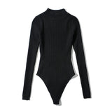 Solid Casual Bodycon Jumpsuit Women Knitted Long Sleeve Sexy Bodysuit 2021 Stand Collar Streetwear Ladies