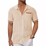 Toloer Men's New Summer Short-Sleeved Shirt Pocket Hollow Out Breathable Cool Summer Men's Casual Top