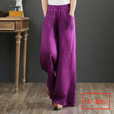Linen Large-Size Broad Leg Trousers Women's Rope Loose Waist Cotton Spring And Summer Women's Trousers Loose Cotton Thighs