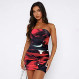 Toloer Women's Summer 2024 New Sexy Wipe Breast Print Package Hip Skirt Fashion Show Thin Dress Women's Skirt-Outfit