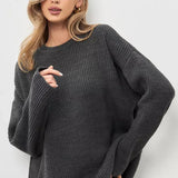Toloer / Winter 2024 Round Collar Loose Long Sleeve Basic Casual Sweater