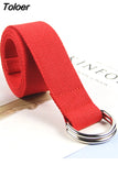 Solid Cotton Canvas All-match Waist Straps Women Canvas Belt D Shaped Double Ring Buckle Waistband