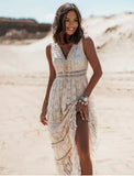 Summer Temperament Bohemian Long Dress Burst Women's Lace Splicing Big Swinging