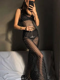 Polka Dot Sheer Mesh Maxi Dress-Outfit