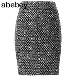 Bling Women Skirts Gold Sequin Mini Skirt OL Bodycon Pencil Skirt Short Wrap Skirt Streetwear Party Simple Spring