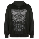 Front Zip Printed Hoodie-Outfit