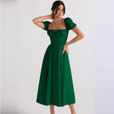 Summer High Waist Dress Women's Slimming Elegant Bubble Sleeves With Short Sleeve