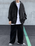Men's Vintage Wash Black Zip-Up Hoodie-Outfit
