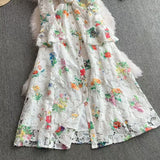 Court High-Grade Shattered Floral Dress Women Summer Horn Cuff Belt Thin Design Super Fairy Temperament