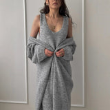 Autumn And Winter Hot Sweater Set Women Loose Long Version Thicker Cardigan + V Collar Vest