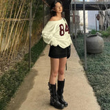 Number Printed One Shoulder Loose Sweatshirt-Outfit