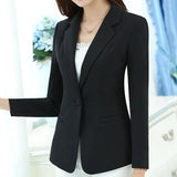 Women Blazer Office Lady 2023 Elegant Slim Notched Women Blazers and Jackets Button Long Sleeve Solid Work Female Blue Suit