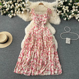 Atmosphere Feeling Flower Small Flying Sleeve Dress Female Summer Fold Lotus Leaf Edge Minority French High-Grade Orange Stalk Dress-Outfit